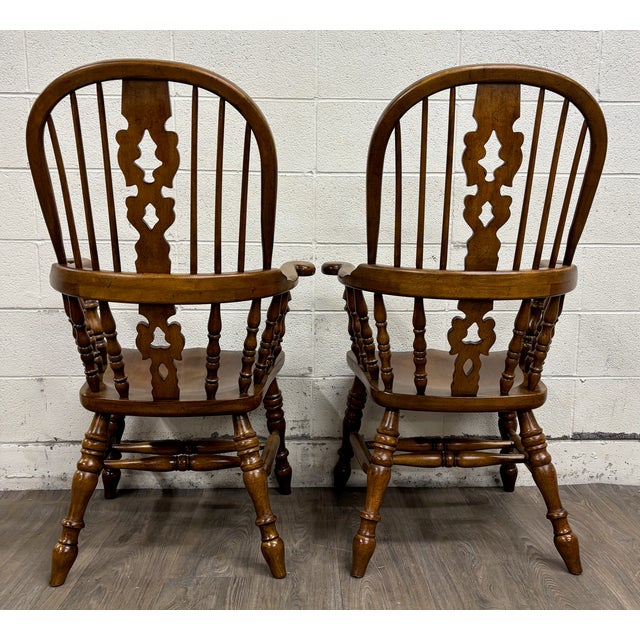 Vintage Barnard & Simonds Windsor Style Solid Wood Hoop Back Arm Chairs - Pair For Sale In Kansas City - Image 6 of 8