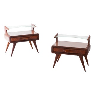 Italian Bedside Tables with Glass Tops, 1950s, Set of 2 For Sale