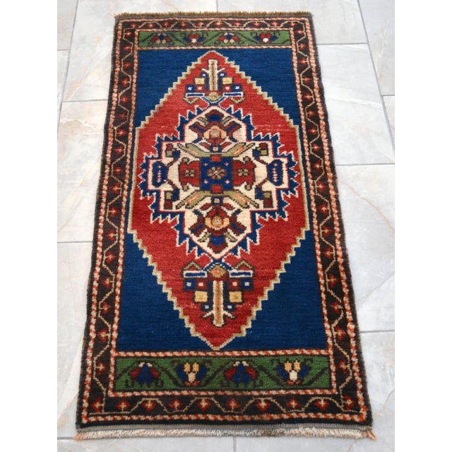 Mid-Century Modern Vintage Turkish Small Rug Hand Knotted Mat - 1'9" X 3'7" For Sale - Image 3 of 9
