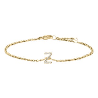10K Yellow Gold Diamond Accent "Z" Initial Charm and Link Bracelet For Sale