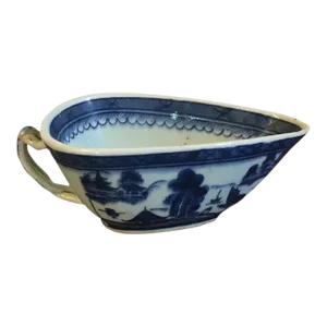 Antique Early 19th Century Chinese Export Blue & White Canton Porcelain Gravy Boat