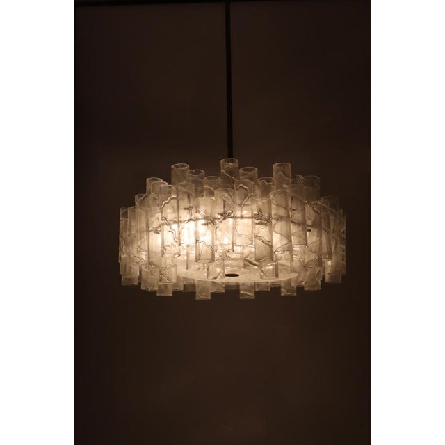 Metal Brutalist Ice Murano Glass Tube Chandelier from Doria Leuchten, Germany, 1960s For Sale - Image 7 of 18