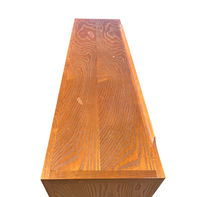 Vintage Mid Century Modern Oak and Cane Floating Low Long Dresser or Credenza For Sale - Image 10 of 11