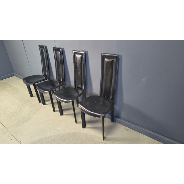 Vintage Black Leather Dining Chairs, 1980s, Set of 4 For Sale - Image 11 of 16