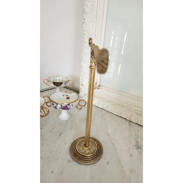 1960s Hollywood Regency Brass Double-Arm Guest Towel Stand For Sale - Image 12 of 18