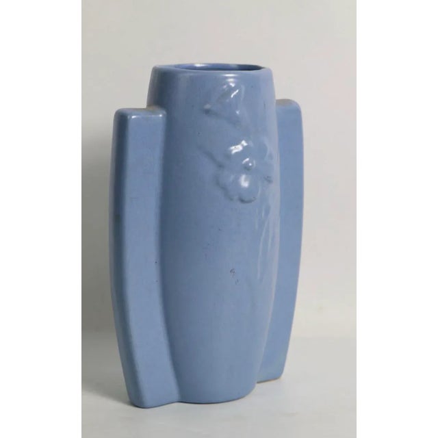 1950s Mid Century Art Deco Pottery Vase in Blue Glaze For Sale - Image 5 of 10