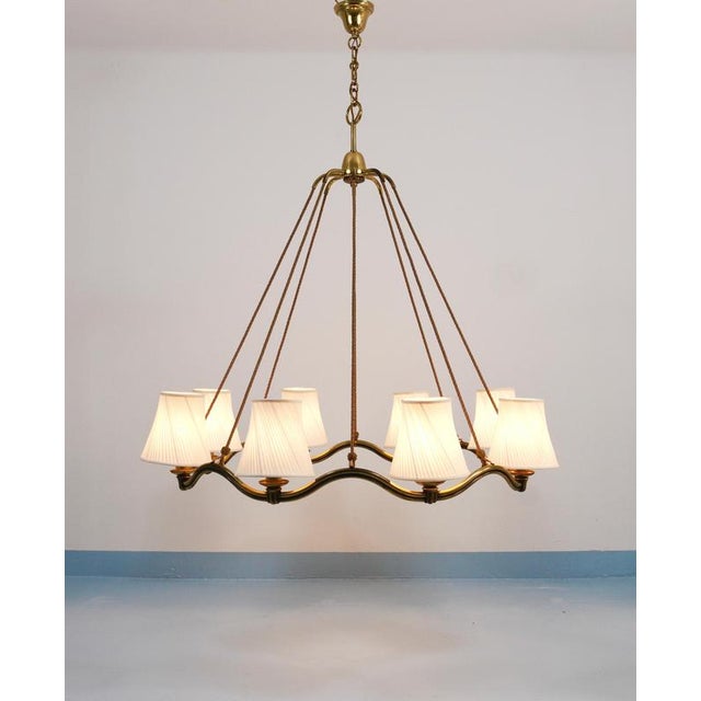 Large Viennese Modernism Curved Brass Wave Chandelier by Hugo Gorge, 1940s For Sale - Image 3 of 18