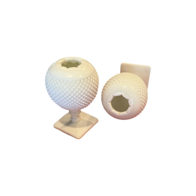 Vintage Westmoreland Milk Glass Hobnail Ivy Bowl Pedestal Vase Pair, 7" For Sale In Miami - Image 6 of 11