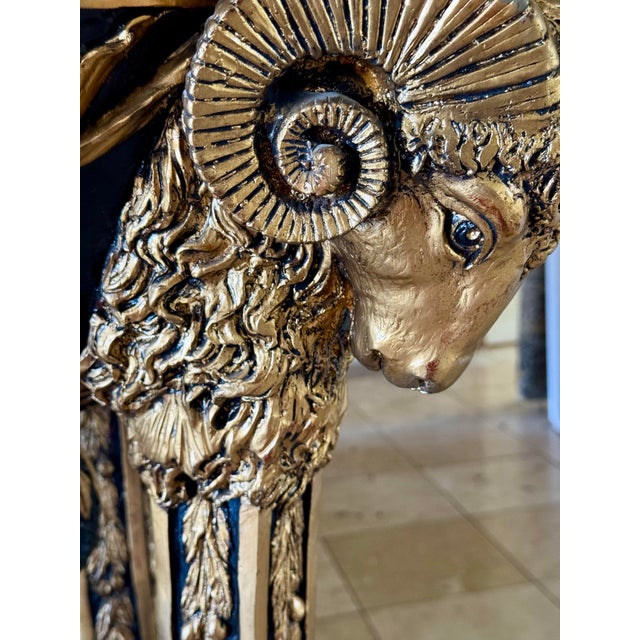 Traditional Empire Neo Classical Traditional Ram’s Head With Marble Top Pedestal Plinth For Sale - Image 3 of 12