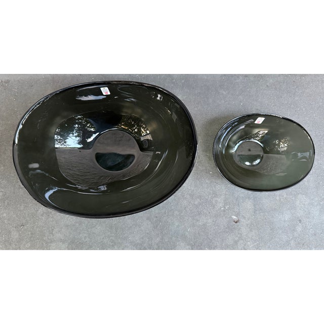 Mid-Century Modern Per Lutken Holmegaard Verona Smoked Gray Amophic Glass Bowls 12” & 7 3/8” Wide Mid Century Modern For Sale - Image 3 of 5