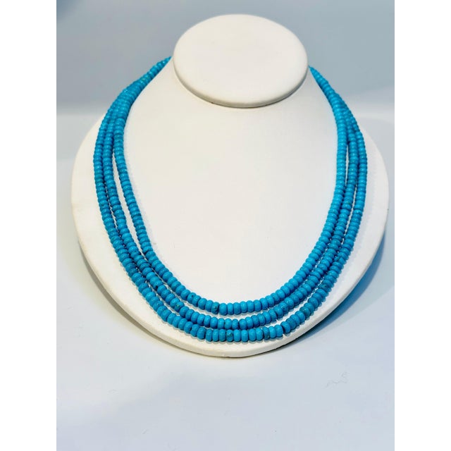 2020s 345 Carat Natural Sleeping Beauty Turquoise Necklace, Four Strand 14 Karat Gold For Sale - Image 5 of 8