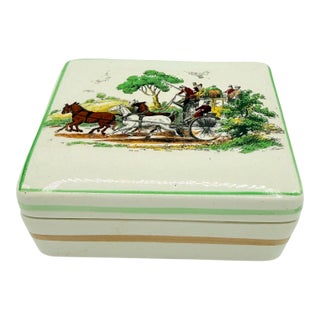 Vintage English Peasant Village Equestrian Horse & Carriage Trinket Box For Sale