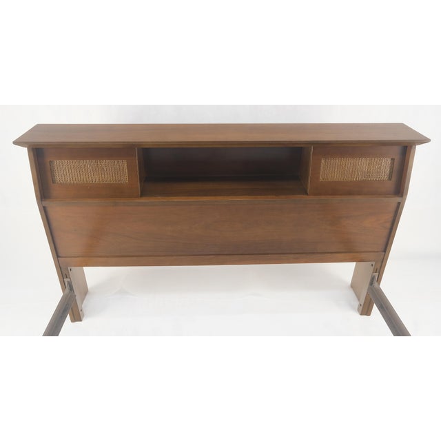 Walnut Storage Compartment Wedge Shape Headboard Queen Size Bed w/ Rails For Sale - Image 11 of 12