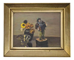 Unknown, Still Life with Accordion Player, Oil on Panel, Mid-20th Century