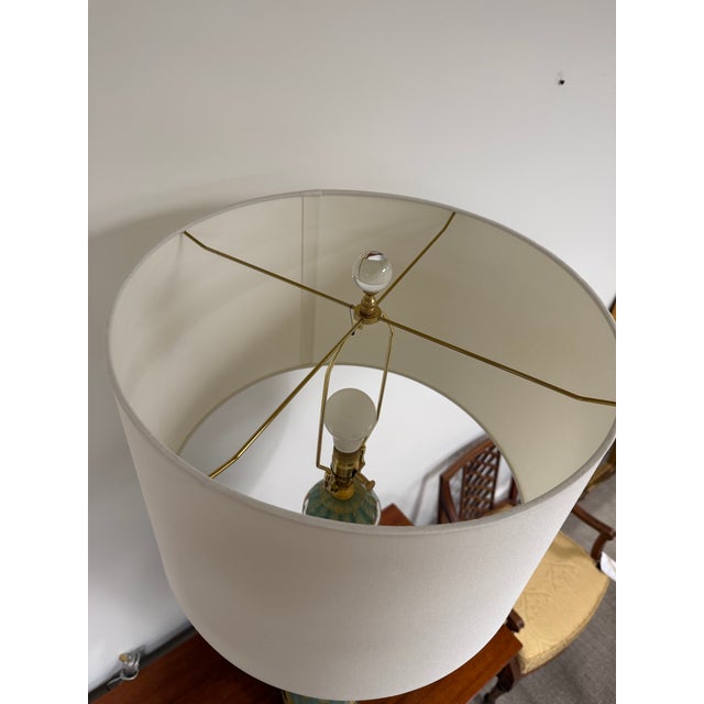 Aqua Mid 20th Century Monumental Barovier & Toso Aqua With Gold Inclusions Murano Table Lamp For Sale - Image 8 of 9