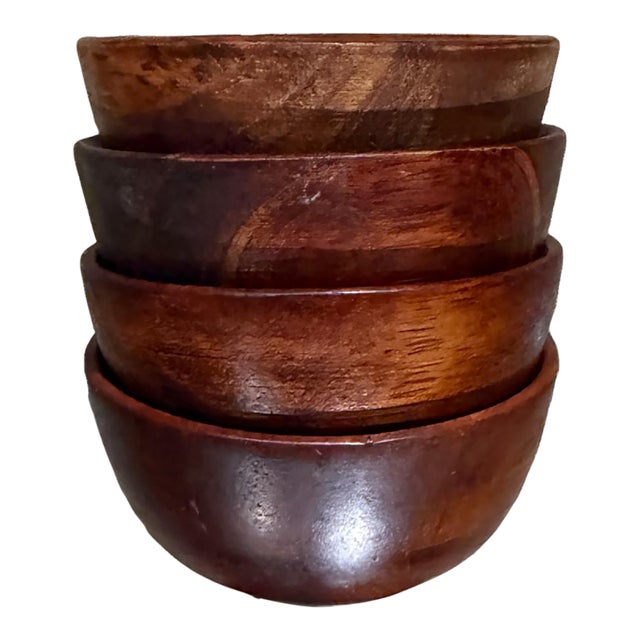 Vintage Set of Four Turned Mini Wood Bowls For Sale