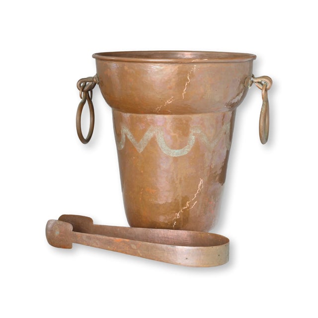 Contemporary Hamered Copper Ice Bucket w/ Tongs For Sale - Image 3 of 6