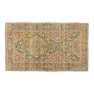 Early 20th Century Persian Kirman Bold Botanic Brown Green Yellow Wool Rug For Sale