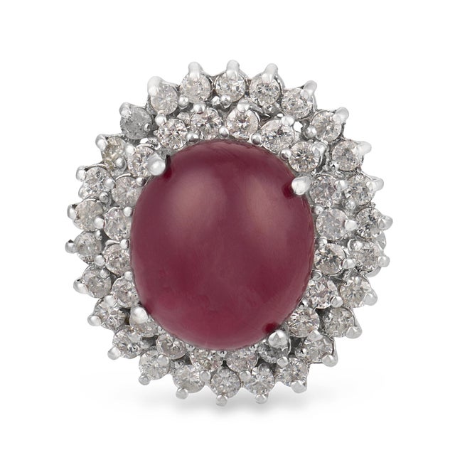 Contemporary Vintage 14.80 Carat Treated Ruby Diamond 14k White Gold Cluster Cocktail Ring, Size 6 For Sale - Image 3 of 7