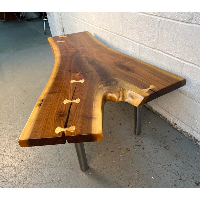 Late 20th Century Handcrafted Live Edge Walnut Coffee Table With Butterfly Inlays For Sale - Image 4 of 15
