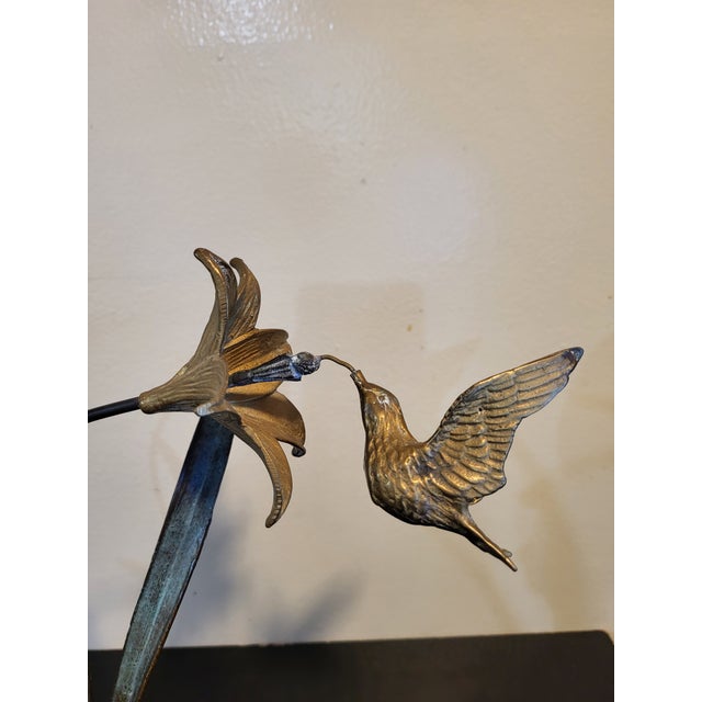 Metal 1970s Bronze Metal Hummingbird Flower Sculpture For Sale - Image 7 of 17