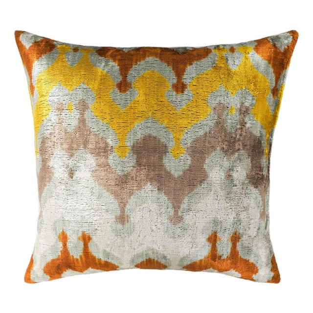 River Silk Velvet Ikat Throw Pillow Cover, 20 X 20 For Sale