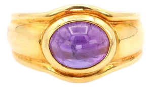 18k (750) Yellow Gold Natural Cabochon Amethyst Ring