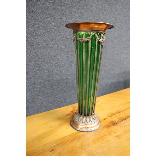 Emerald Glass & Copper Fluted Vase For Sale In Philadelphia - Image 6 of 8