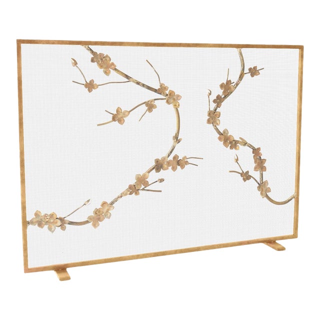 Brilliant Gold Sakura Fireplace Screen Iron For Sale