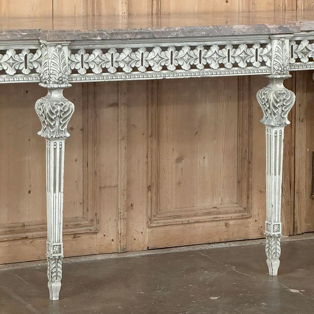 Wood Grand Neoclassical Italian Painted and Carved Wood Console With Marble Top ~ Louis XVI Style For Sale - Image 7 of 18