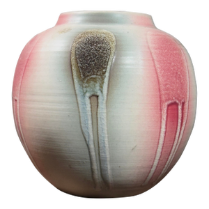 Vintage Postmodern Japanese Pink Crackle Glazed Vase, Stamped