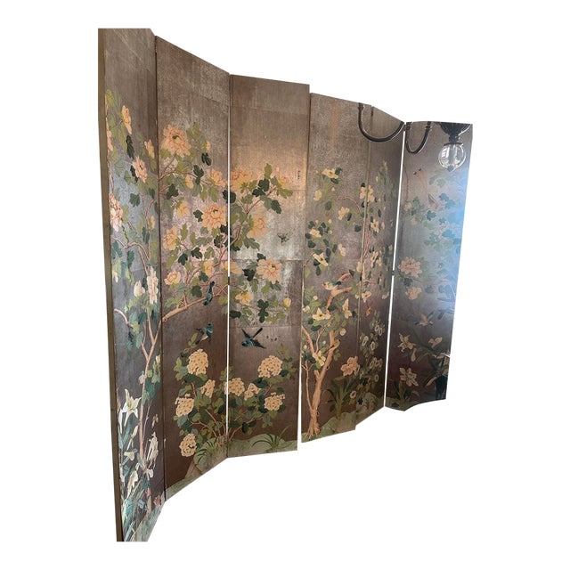 Early 20th Century Six Panel Hand Painted Gracie Chinoiserie Screen For Sale