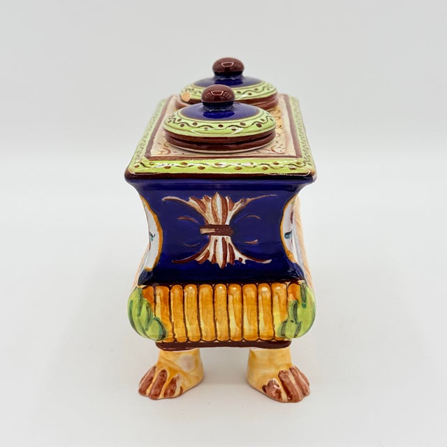 1950s Vintage Cacf Faenza Majolica Italian Ink Well For Sale - Image 4 of 11