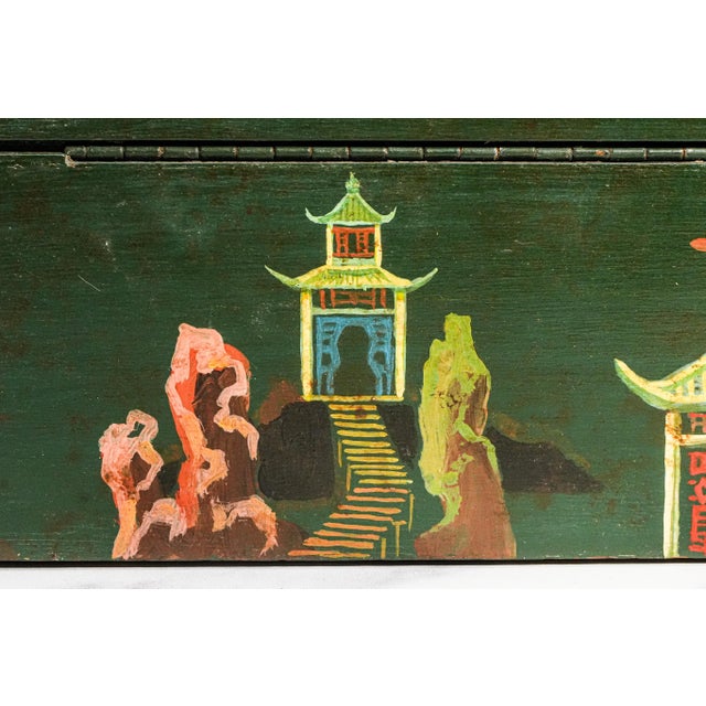 Lovely Asian Inspired Antique Hand Painred Large Humidor Box Chinoiserie Home Decor For Sale - Image 17 of 18