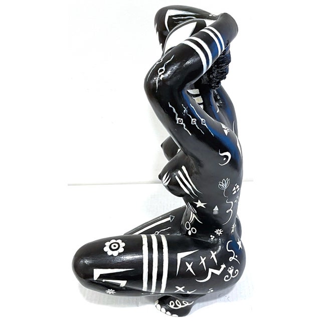 Tribal Modern Black & White Sculpture of a Knelling Tribal Tattooed African Queen For Sale - Image 3 of 12