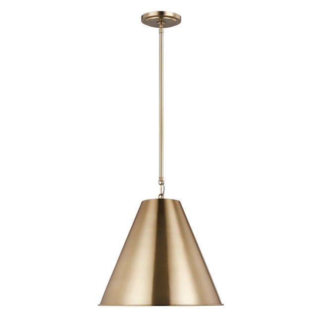 Transitional Thomas O'Brien By Visual Comfort Studio Gordon 1-Light Pendant with Steel Shade in Satin Brass For Sale - Image 3 of 3