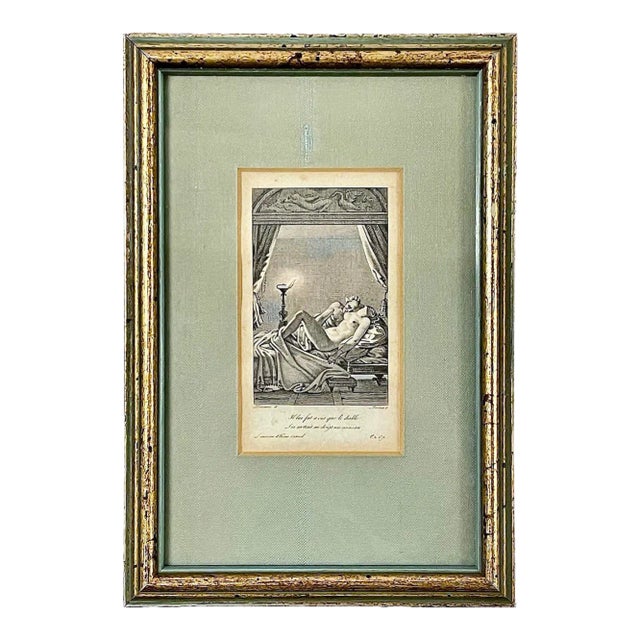 Antique Framed French Boudoir Scene Engraving For Sale