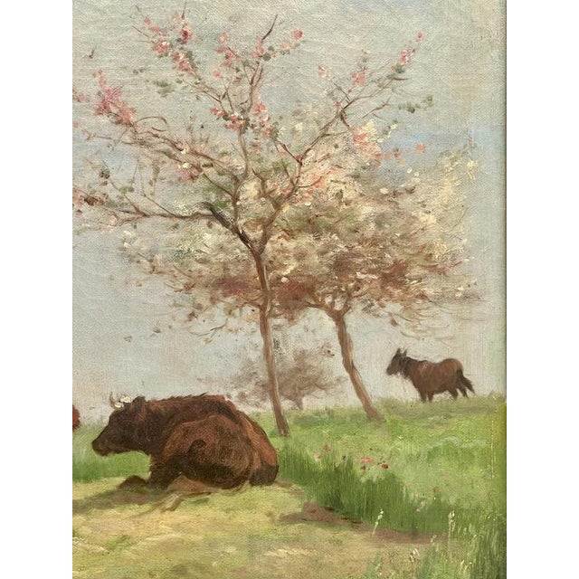 Aymar Alexandre Pezant, Cows in a Meadow in Spring, Oil on Canvas, Framed For Sale - Image 5 of 10