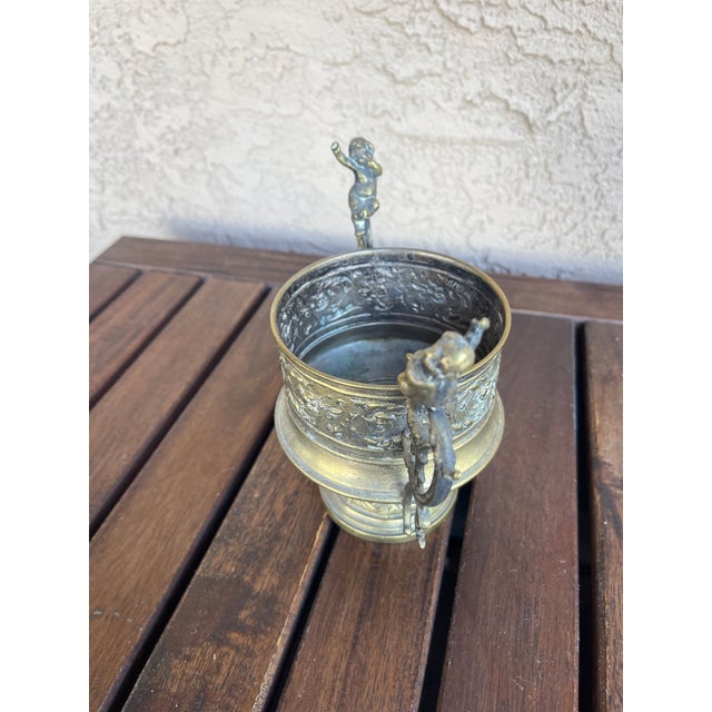 Vintage Italian Brass Cherubs Candle Holder Urn For Sale - Image 4 of 7