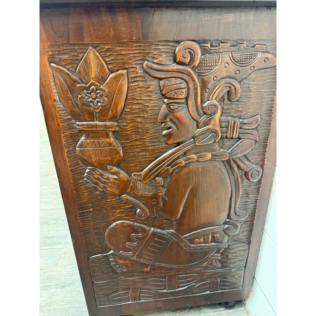 Vintage Hand Carved Solid Wood Mexican Colonial Server Credenza For Sale - Image 9 of 18