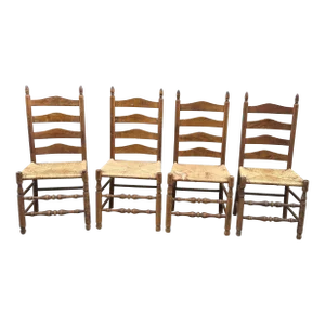 1970s Collection of Wood and Wicker Ladder Back Chairs- Set of 4