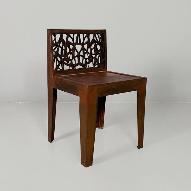 Italian Postmodern Chairs in Corten attributed to Marc Aurel for Metalco, 2010s, Set of 12 For Sale - Image 4 of 16