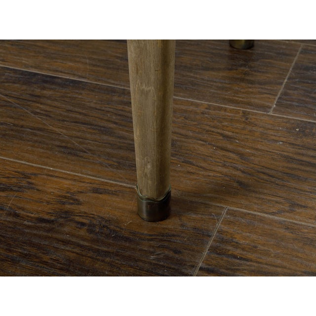 French Art Deco 1930s Bleached Walnut Bench with Brass Feet and Upholstery For Sale - Image 9 of 10