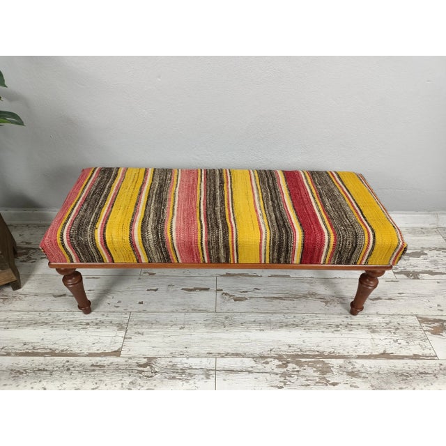 Details SIZE: 18X18X48 Inches ( with legs ) - 45x45x120 cm TYPE: Handmade Ottoman Bench CONDITION: is good. CONSTRUCT: It...
