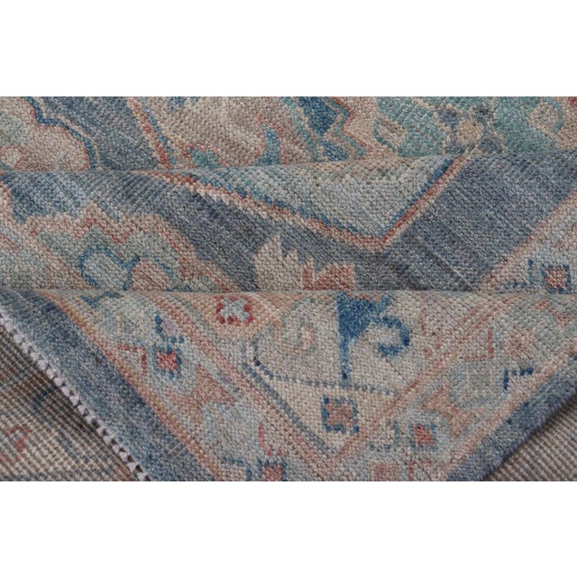 Modern Oushak With Three Large Medallion Design on a Blue-Gray Field For Sale - Image 10 of 12