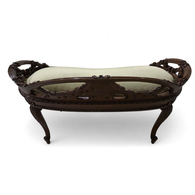 Antique French Louis XVI Style Carved Walnut Window Bench For Sale - Image 4 of 5