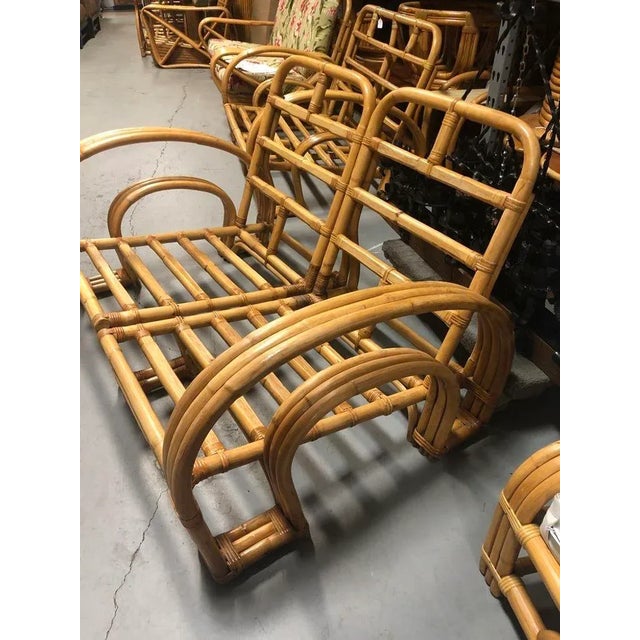 Restored Mid-Century Rattan Double Horseshoe Settee Sofa, Pair For Sale - Image 9 of 12