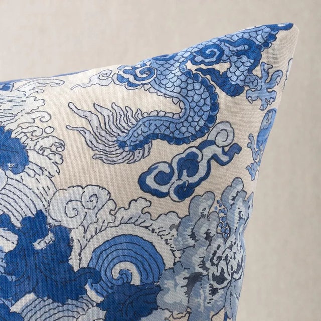 Contemporary Schumacher Magic Mountain Dragon Pillow in Porcelain For Sale - Image 3 of 4