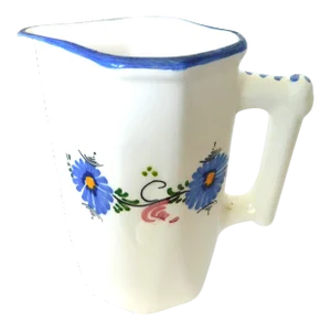 Vintage Spanish Padilla Padilla Pintado a Mano Ceramic White Cream Pitcher, Blue Flowers