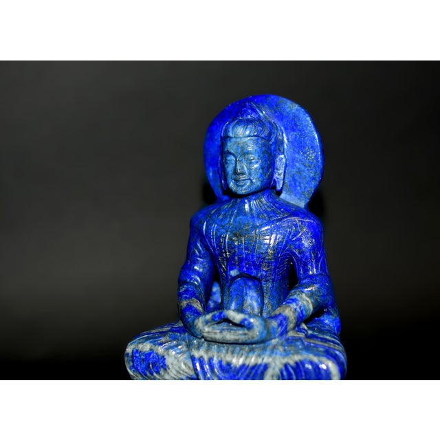 Late 20th Century Lapis Lazuli Buddha Statue Stately Presence For Sale - Image 5 of 17